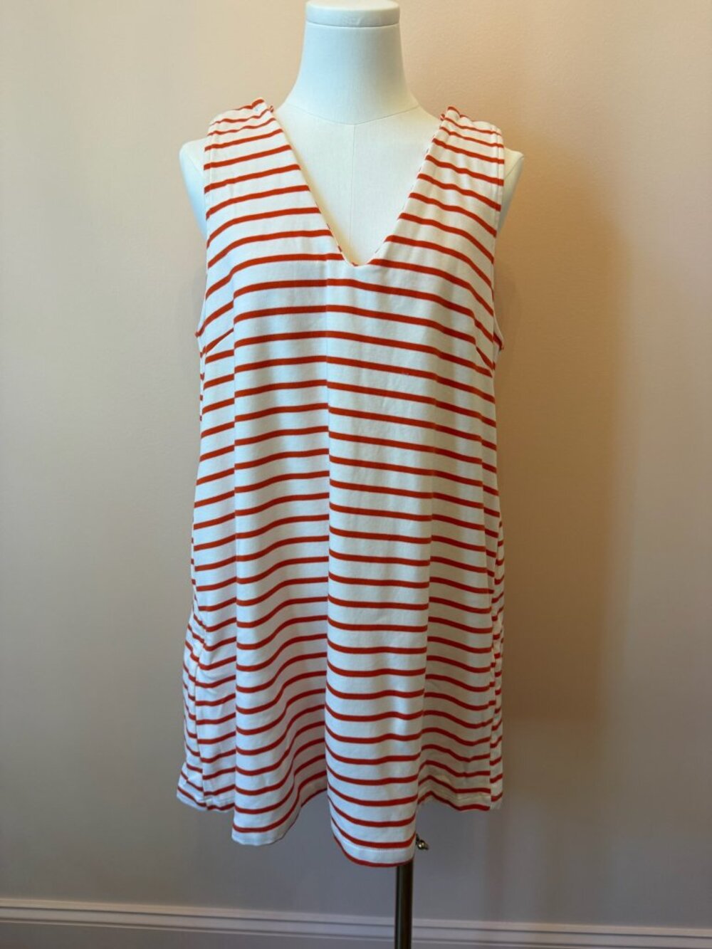 Buru Orange & Cream Striped Sleeveless Swing Mini Dress – Size L